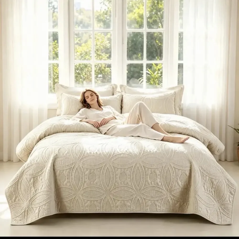 Cool Touch Quilted Bedspread Set 2 Piece Twin In Beige New In Package